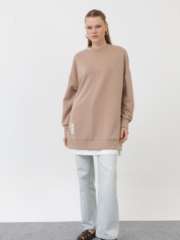 Bej Modal Kumaş Arma Ve Fermuar Detaylı Sweatshirt