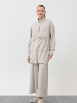 Bej Modal Kumaş Fermuar Ve Kese Detaylı İkili Takım