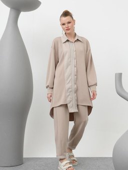 Bej Modal Kumaş Paraşüt Garnili İkili Takım