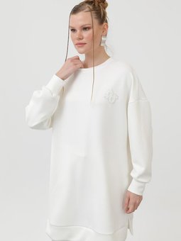 Ekru Modal Kumaş Taş Ve Nakış Detaylı Tunik