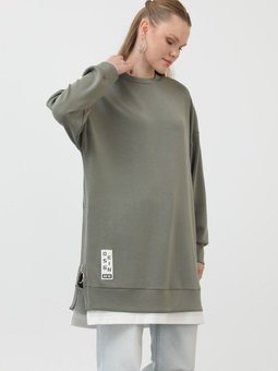 Gri Modal Kumaş Arma Ve Fermuar Detaylı Sweatshirt