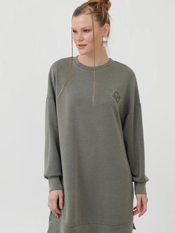 Haki Modal Kumaş Taş Ve Nakış Detaylı Tunik