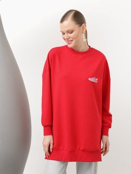 Kırmızı İki İplik Kumaş Ayakkabı Baskılı Sweatshirt