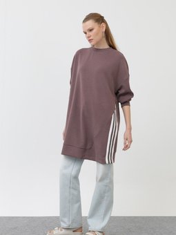 Mor Modal Kumaş Çizgi Detaylı Tunik