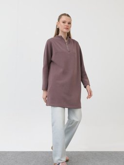 Mor Modal Kumaş Fermuar Detaylı Tunik