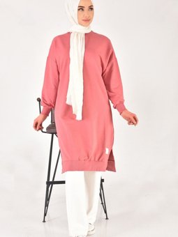 Pembe İp Kumaş Uzun Boy Basic Sweatshirt