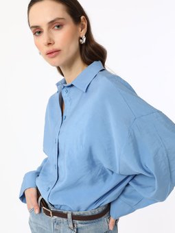 Modal Kumaşlı Rahat Kalıp Mavi Gömlek