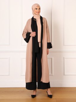 Siyah Aerobin Rahat Kalıp Abaya Bej