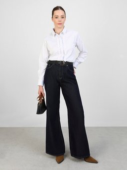 Yakası Fırfır Detaylı Poplin Kumaş Gömlekbluz / Beyaz Gömlek Siyah