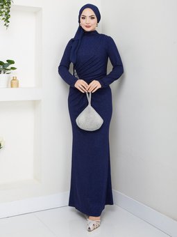 Lacivert Kardelen Tesettür Abiye Elbise