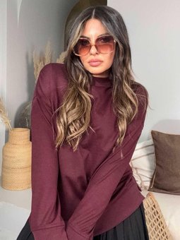 Bordo Basic Mini Yan Yırtmaçlı Sweatshirt