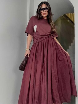 Bordo Buruşuk Dokuma Tasarım Uzun Etek