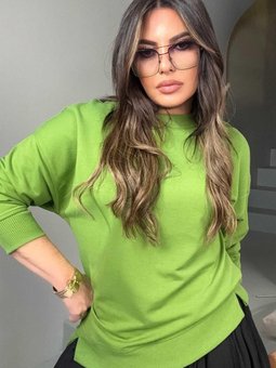 Fıstık Yeşili Basic Mini Yan Yırtmaçlı Sweatshirt