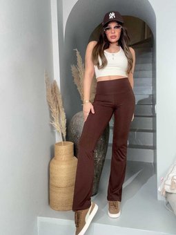 Kahve Silikon Baskı Detay Flare Tayt Pantolon