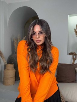 Turuncu Basic Mini Yan Yırtmaçlı Sweatshirt