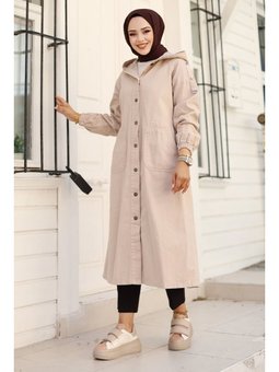 Kolları Çakımlı Kot Bej Kap