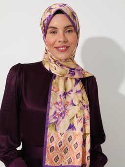 Parisa Tasarım Desenli İpeksi Twill Çok Renkli Şal