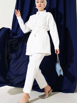 Beyaz İnci Süslemeli Scuba İkili Takım