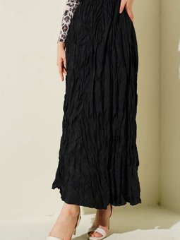 Siyah Kırışık Pileli Uzun Etek