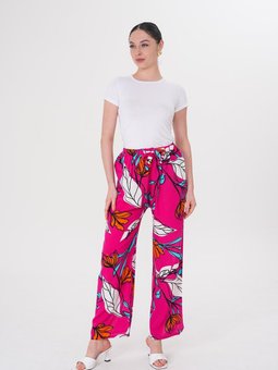 Kırmızı Bol Paça Dijital Baskı Desenli Kumaş Pantolon