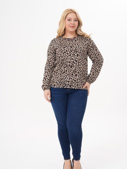 Leopar Büyük Beden Uzun Kol Yazlık Desen Bluz Tunik Gömlek