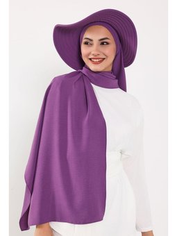 Çıkarılabilir Arkası Fiyonklu Şapkalı Pratik 2a Mor Şal Türban,ss