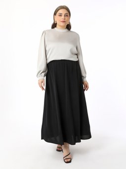 Beli Lastikli Büyük Beden Dokuma Aerobin Siyah Etek
