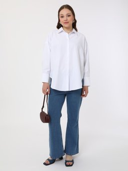 Beyaz Pamuklu Büyük Beden Poplin Bluz / Gömlek