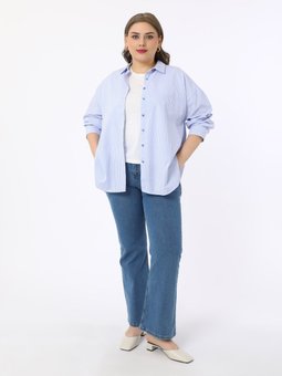 Büyük Beden Flare Denim Açık Mavi Pantolon