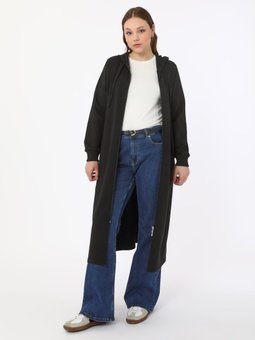 Büyük Beden Kapüşonlu Fermuarlı Cep Detaylı Siyah Kap