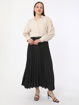 Büyük Beden Piliseli Aerobin Siyah Etek