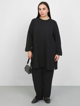 Büyük Beden Tunik & Pantolon İkili Aerobin Siyah Takım