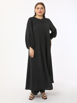 Fermuarlı Kol Detaylı Büyük Beden Aerobin Siyah Ferace