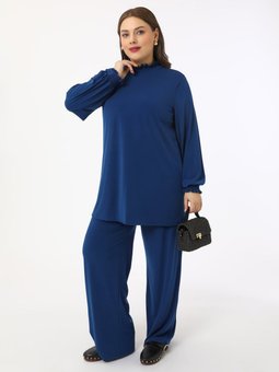 Gipe Detaylı Büyük Beden Örme Lacivert Takım