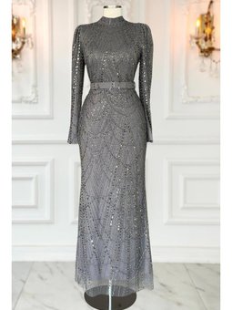 Aysima Gri Abiye Elbise