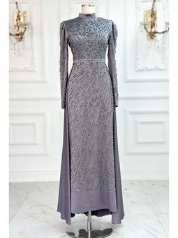 Meltem Abiye Elbise Gri