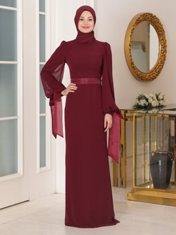 Firuze Bordo Abiye Elbise