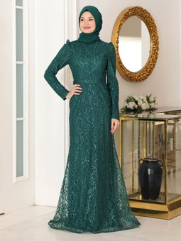Tuana Zümrüt Yeşili Abiye Elbise