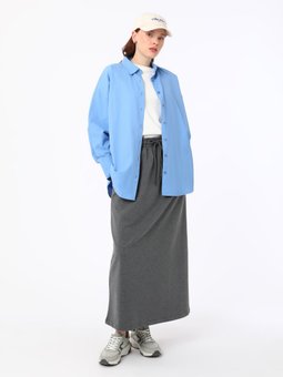 Beli Lastikli Örme Gri Melanj Etek