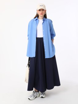 Beli Lastikli Poplin Lacivert Etek