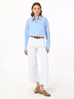 Mavi Cep Detaylı Arkası Uzun Poplin Tunik