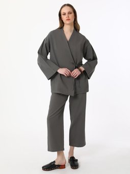 Pamuk Beli Lastikli Gri Pantolon