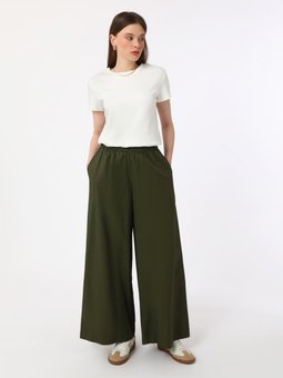 Pamuklu Poplin Rahat Kalıp Lastikli Haki Pantolon