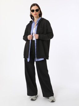 Yumuşak Tuşeli Fermuar Detaylı İkili Siyah Takım