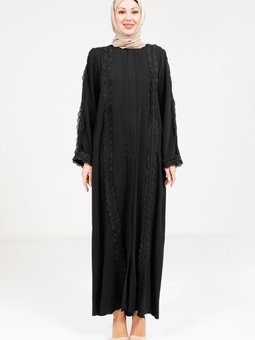 Siyah Güpürlü Şerit Ferace