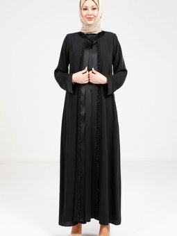Siyah Saten Elbiseli Abaya