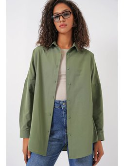 Oversize Uzun Basic A.haki Gömlek