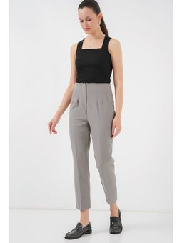 Yüksek Bel Kumaş Gri Pantolon