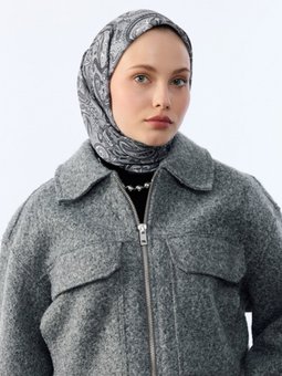 Casablanca Etnik Desen Pamuk Soft Gri Eşarp