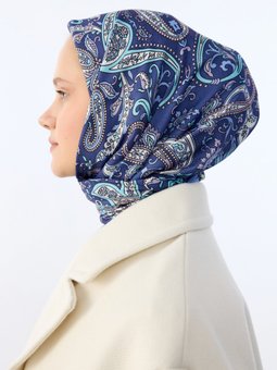 Casablanca Etnik Desen Pamuk Soft Mavi Eşarp